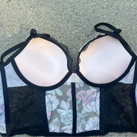 Victoria’s Secret Very Sexy Floral Black Lace Corset Bra 34B - Picture 3 of 6